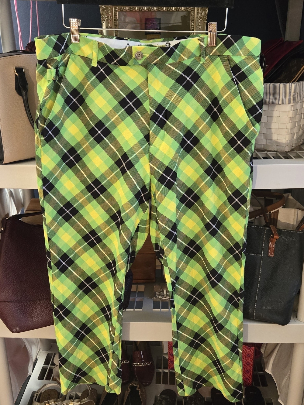 Men's "Plaid Electric" Golf Pants - Green/Yellow